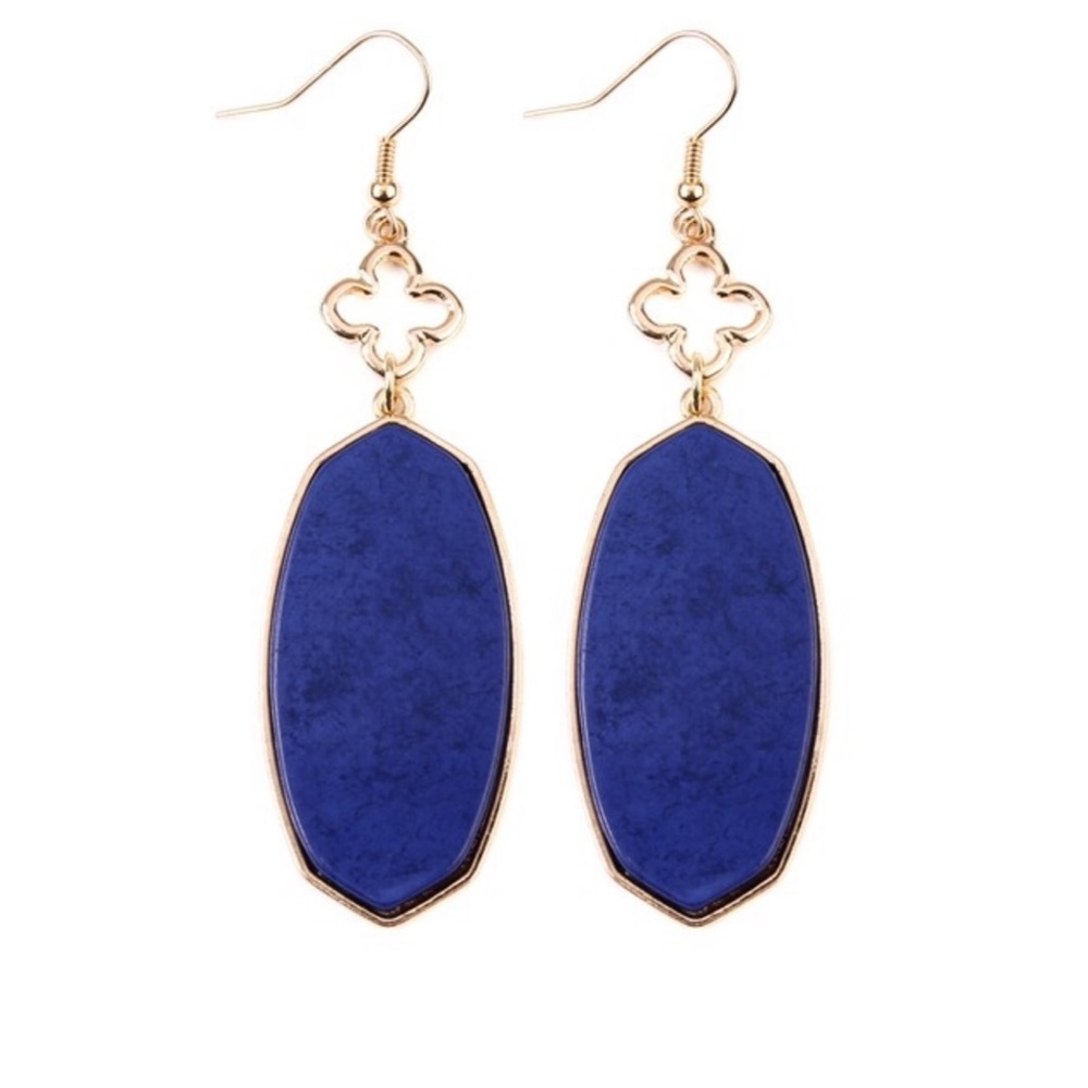 FINAL PRICE Blue Oval Stone Drop Earrings - Picture 1 of 2